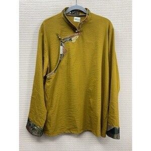 Traditional Oriental Nepalese/Tibetan Long Sleeve Shirt Men Size 3XL Olive Embel
